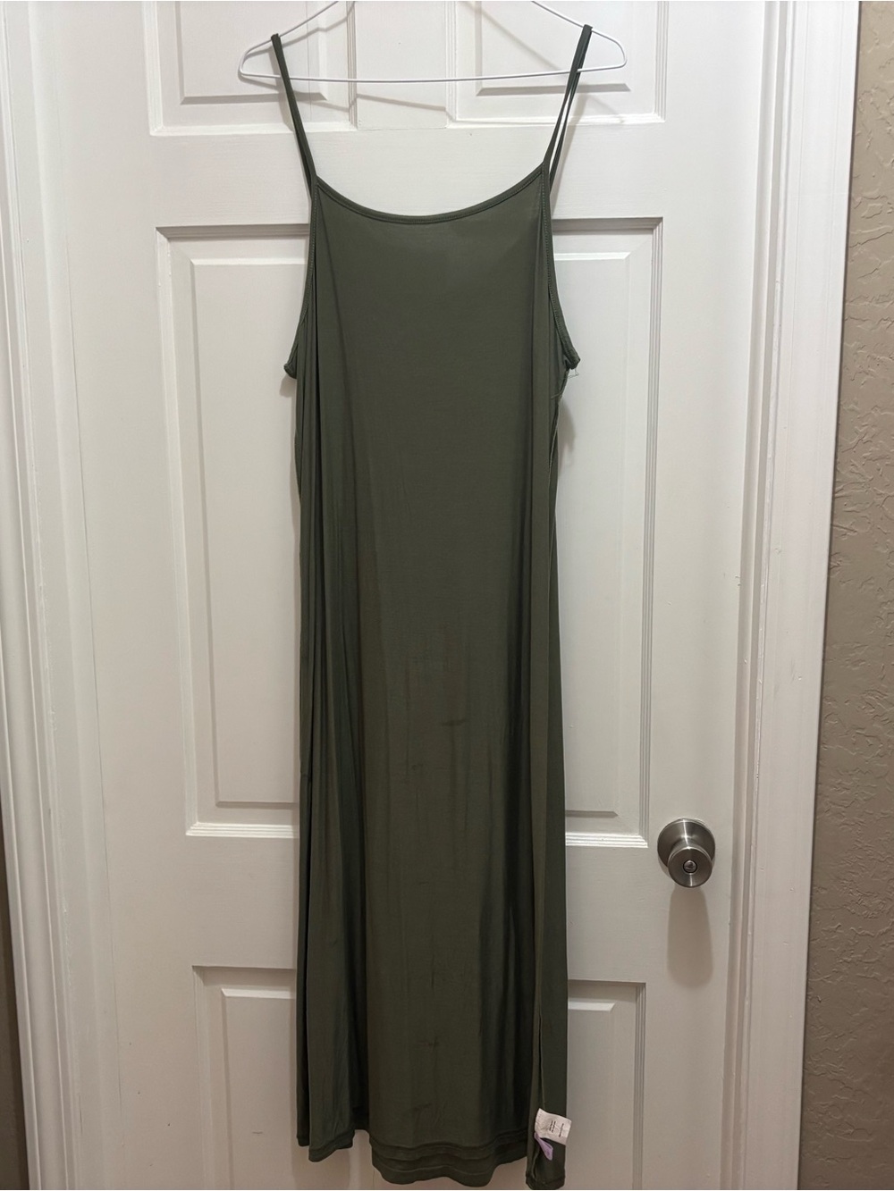 Women’s Olive Green soft maxi Dress - Lightweight Spaghetti Strap medium
